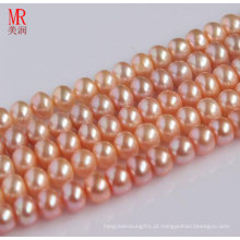 9-10mm Pink Real Natural Pearl Strand, Round Button